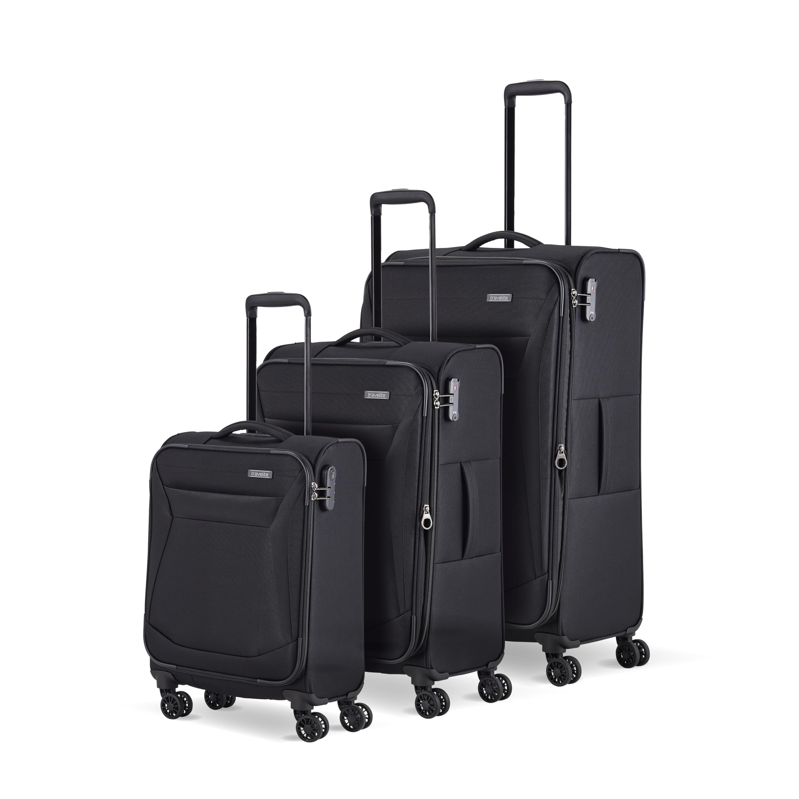 Travelite 4-Rad Koffer Set Weichschale, Größen L/M/S, Serie Chios Trolley Set in Zeitloser Optik, Handgepäck erfüllt IATA Bordgepäck Maß