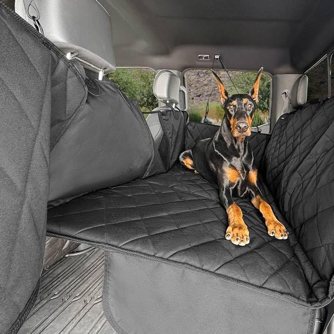 4Knines Back Seat Extender for Dogs, Hard Bottom Waterproof Backseat Protector with EZ Door Guard (Black, XLarge)