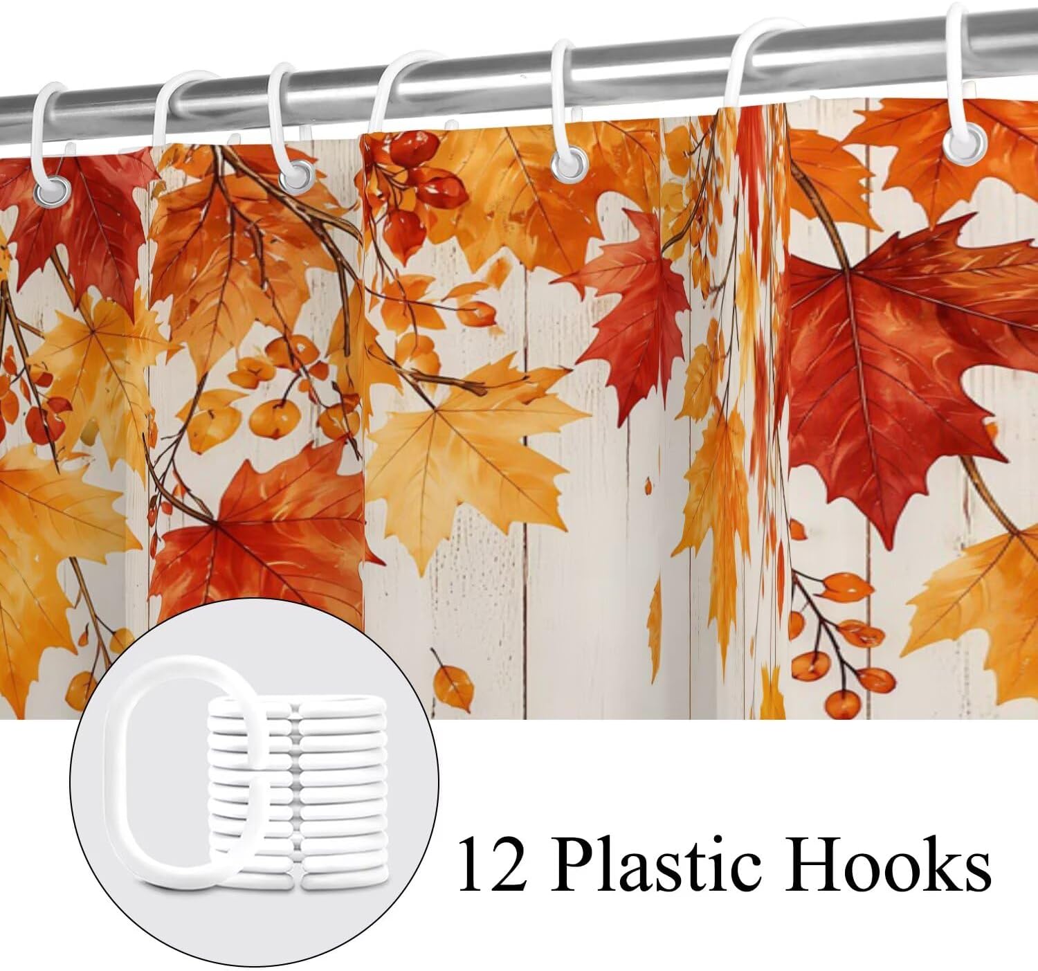 Fall Pumpkin Maple Leaves Shower Curtain,72x72inch Farmhouse Shower Curtain