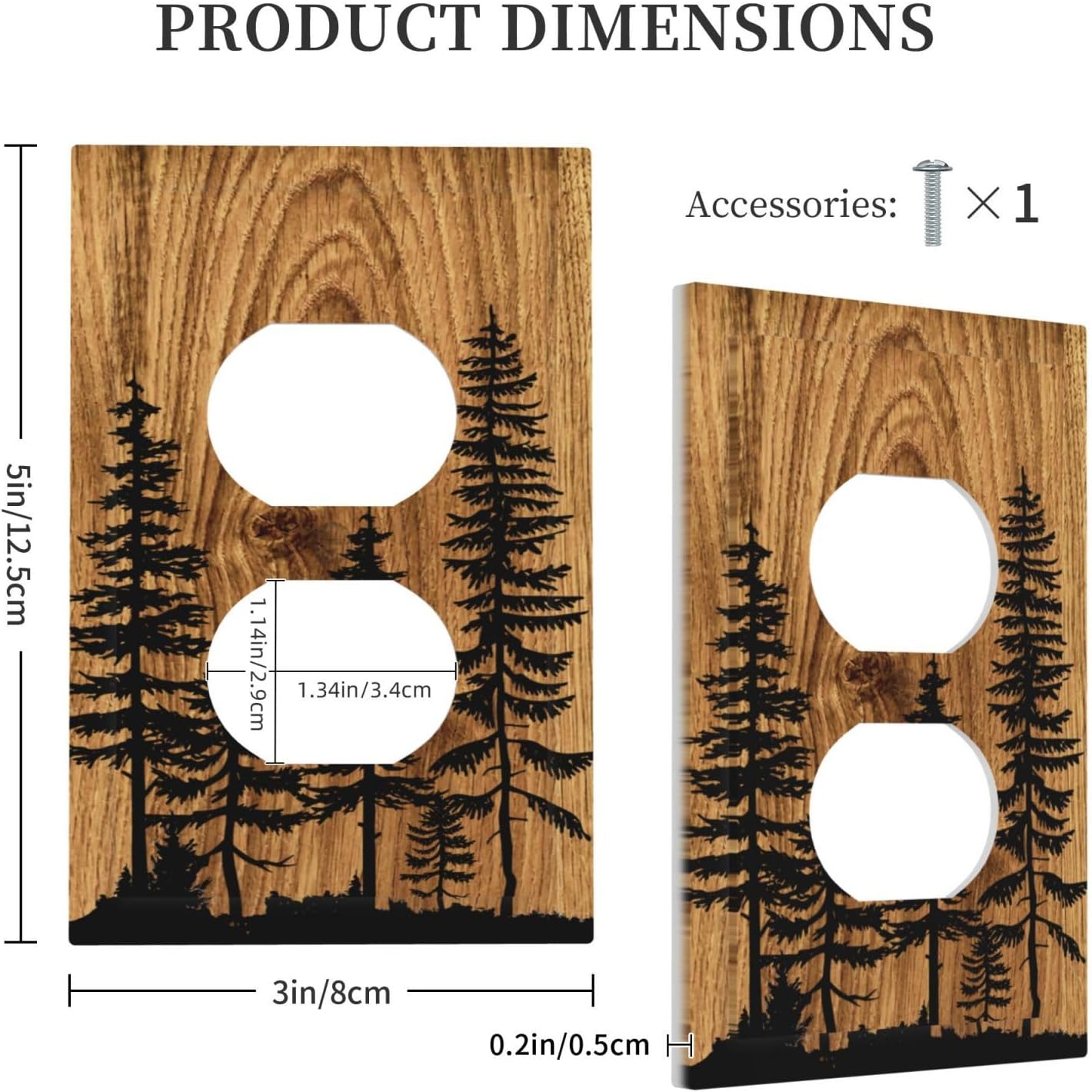 Rustic Farmhouse Brown Pine Tree Wood Grain Print Duplex Outlet Covers Receptacle Wall Plate Country Decorative Light Switch Plates Electrical Switchplate Decor Accessories 5"x 3"