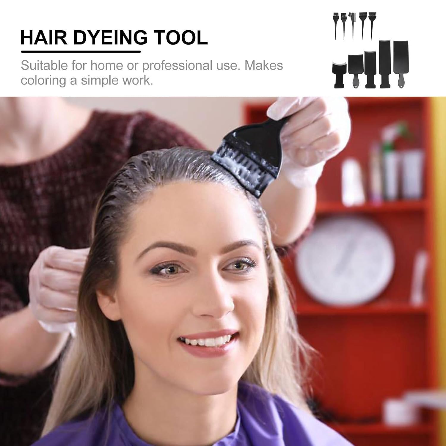 10pcs Hair Coloring Kit Highlighting Board Set Plastic Black | Balayage Boards, Home and Salon Use, Easy Handling with Broad Coverage, Black Plastic Set with Comb and Brush