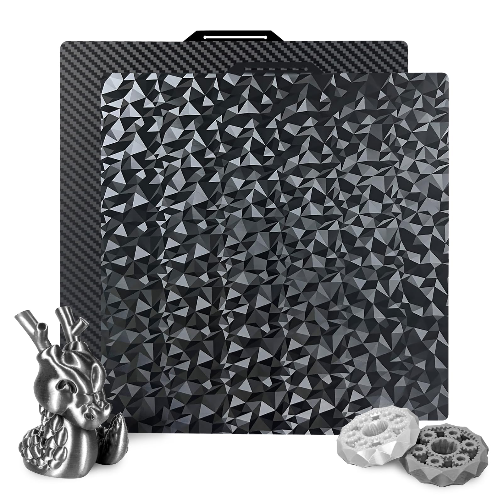 IdeaFormer PEO Diamond & PET Carbon Federstahl Druckplatte 257x257mm für Bambu Lab X1 X1C X1E P1P P1S P2S A1 X2D, Doppelseitige Bauplatte, Flexible Texturierte Druckoberfläche