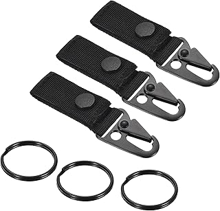 PATIKIL Belt Keeper Key Ring, 3Pcs Nylon Webbing Strap Hanging Gear Buckle with Snap for Outdoor Camping, Black