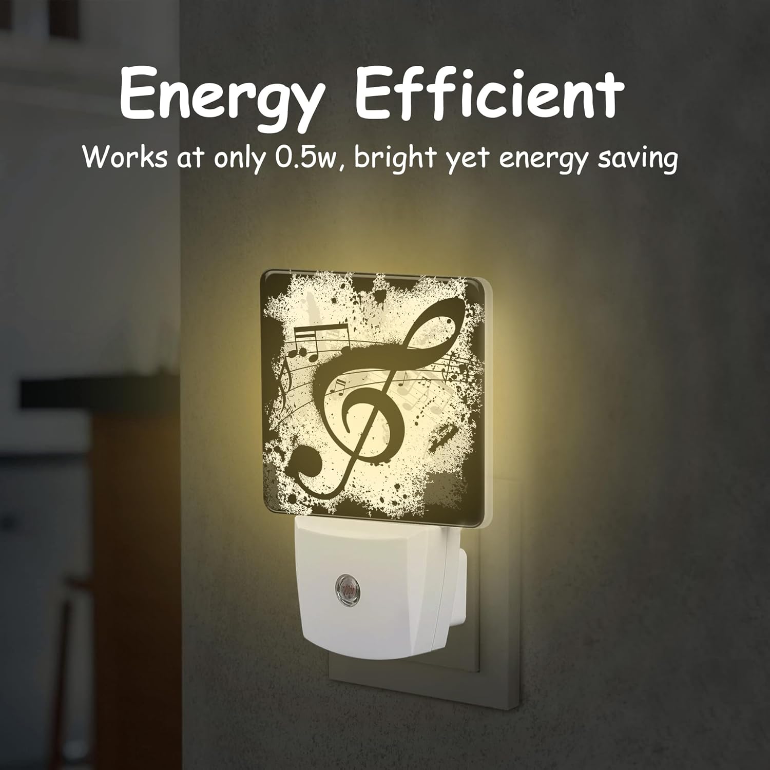 Ink Blots Treble Clef Night Light,Black Music Notes Plug-in Night Light Auto Dusk-to-Dawn Sensor Energy Efficient LED Lamp for Room Decor,Hallway,Kitchen,Bathroom,Nursery,Stairs