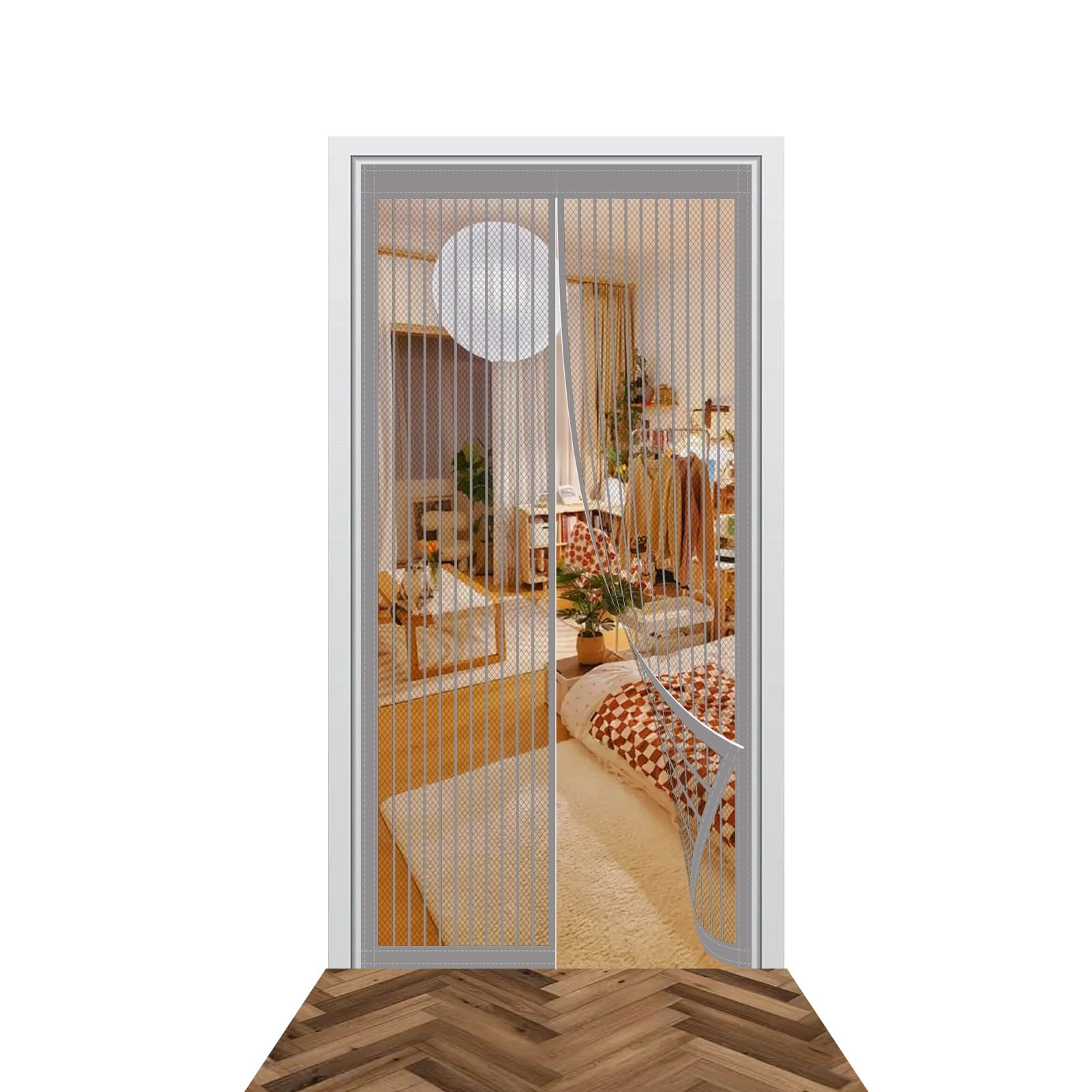 Goutui Grey Magnetic Fly Screen Door 74 X 193 Cm Easy To Install Without Drilling Door Fly Screen Curtain Automatically Closes/Keep Open Feature For Home Office Balcony Patio Garden,