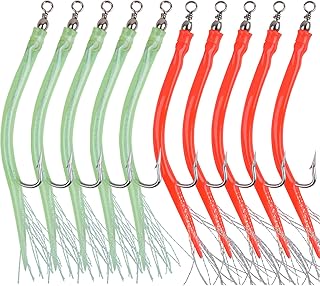 Classic Striped Bass Tube Lures, 10pcs Cod Rig Tube Teaser Saltwater Trolling Tube Fishing Lure with Stainless Steel Hook Swivel for Offshore Trolling Striper Bass Cod Big Game Fishing