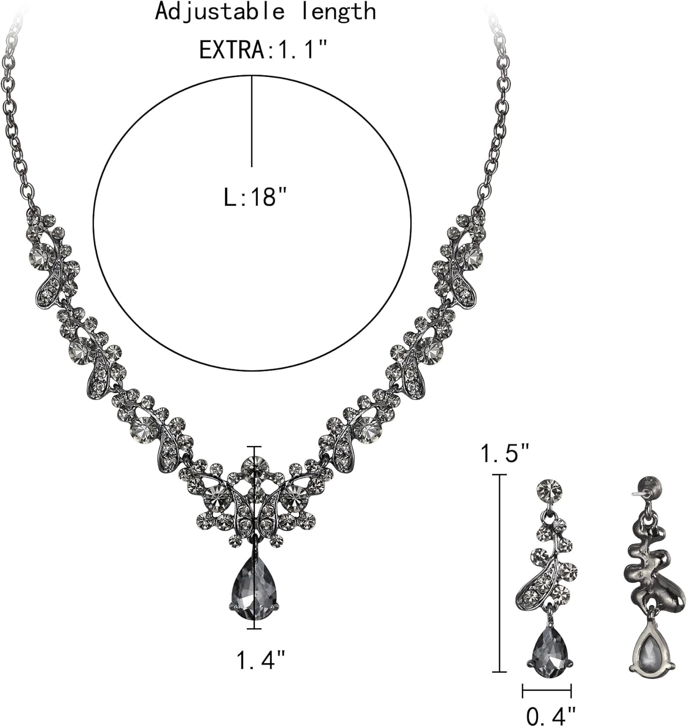 EleQueen Women's Wedding Jewelry for Bride, Round and Leaf Austrian Crystal Necklace Dangle Earrings Sets for Bridesmaid Party