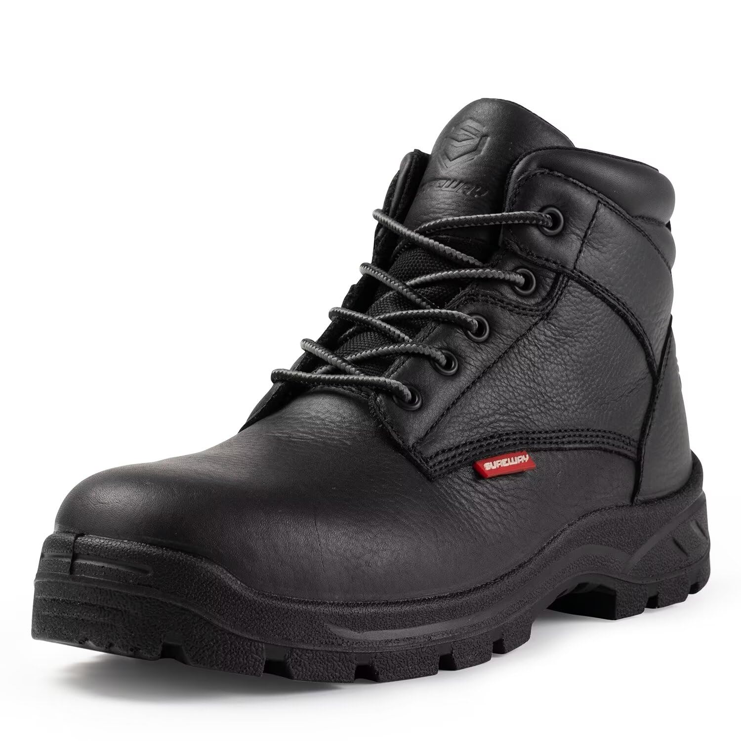 SUREWAYWaterprooof Work Boots for Men Soft Toe – 6” Full-Grain Leather Boots for Industrial Construction,Rubber Sole,Comfortable Durable Proved,Oil/Slip Resistant,Working botas de trabajo para hombre