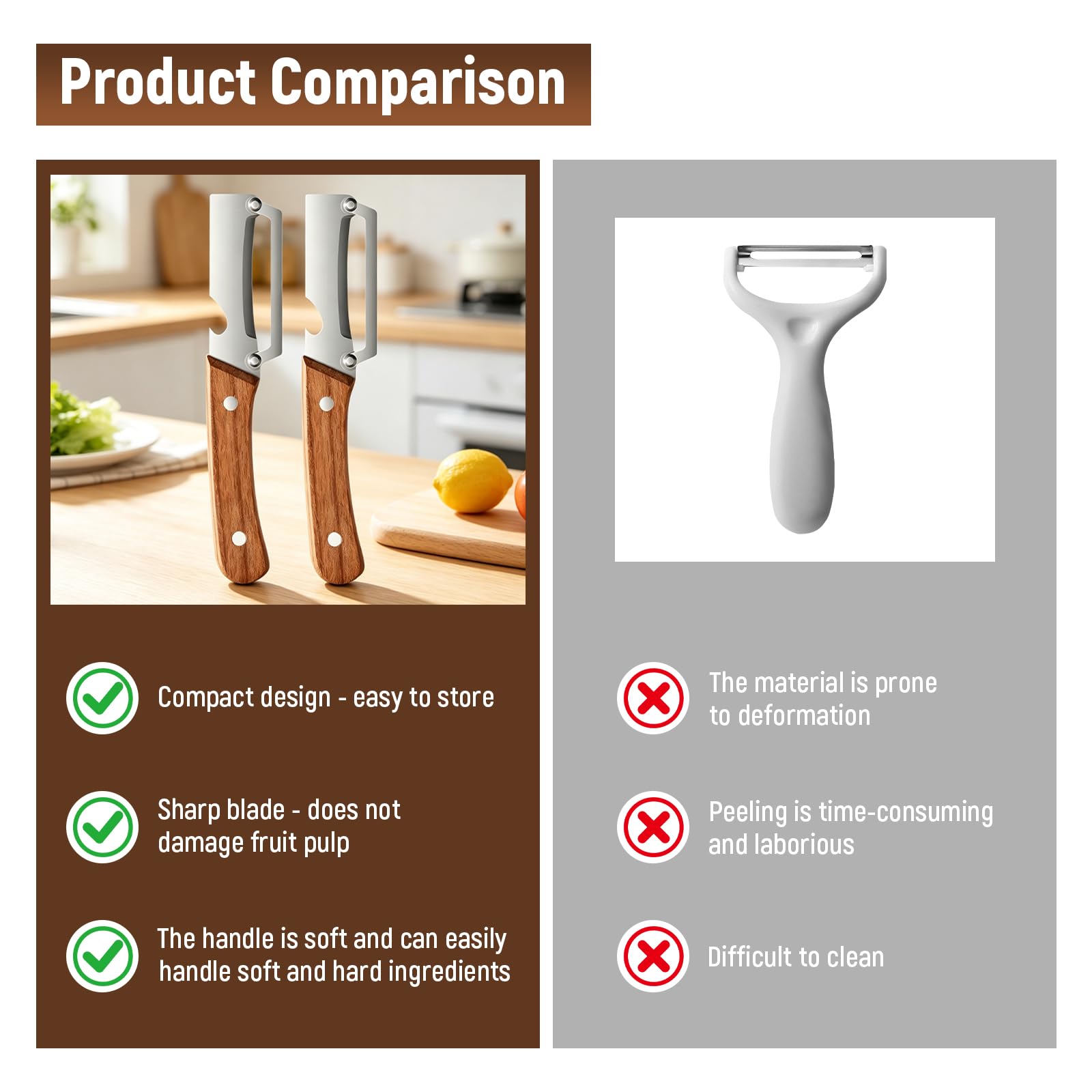 2PC Multi-Functional Vegetable Peeler for Kitchen,Vegetable Peeler Wooden Handle,2-in-1 Stainless Steel Fruit & Vegetable Peelers with Bottle Opener for Potato Pineapple — view 3