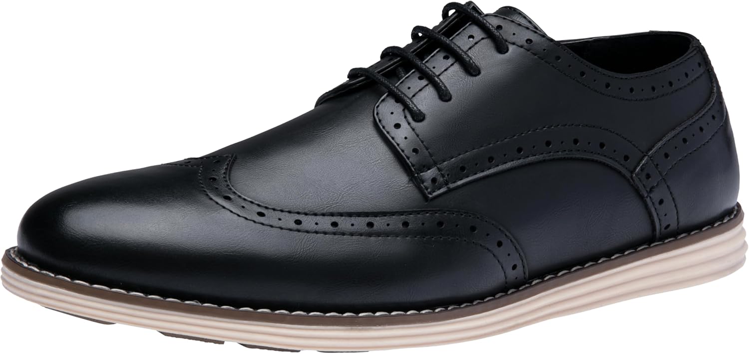 Vostey Mens Casual Dress Shoes Wingtip Plain Business Dress Shoes for Men