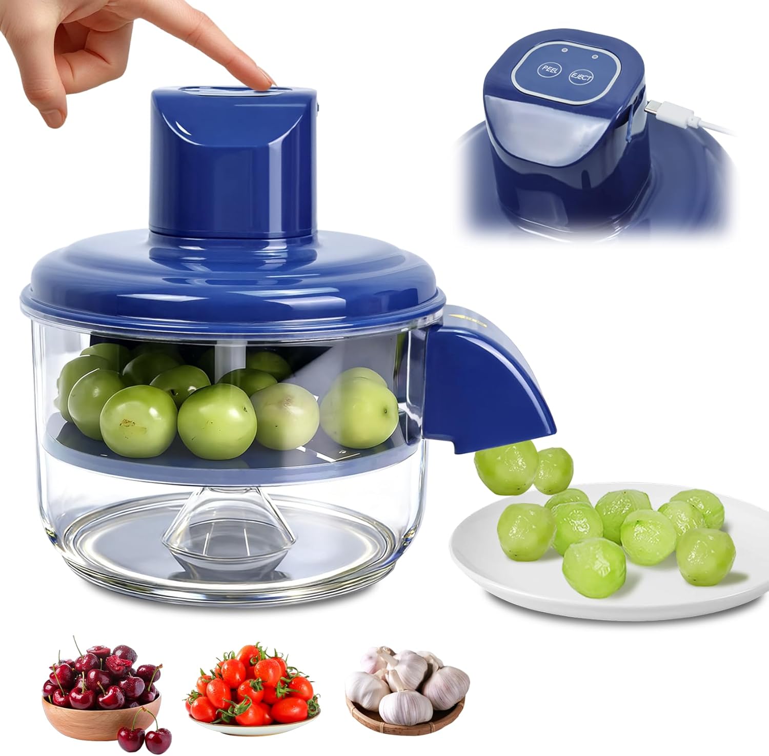 Electric Peeling Machine for Grape, Rechargeable Fruit and Vegetable Automatic Peeler, Quick Peeling Machine for Home, Camping and Businesses, NOT Fits for Large Fruits as Potatoes and Apples
