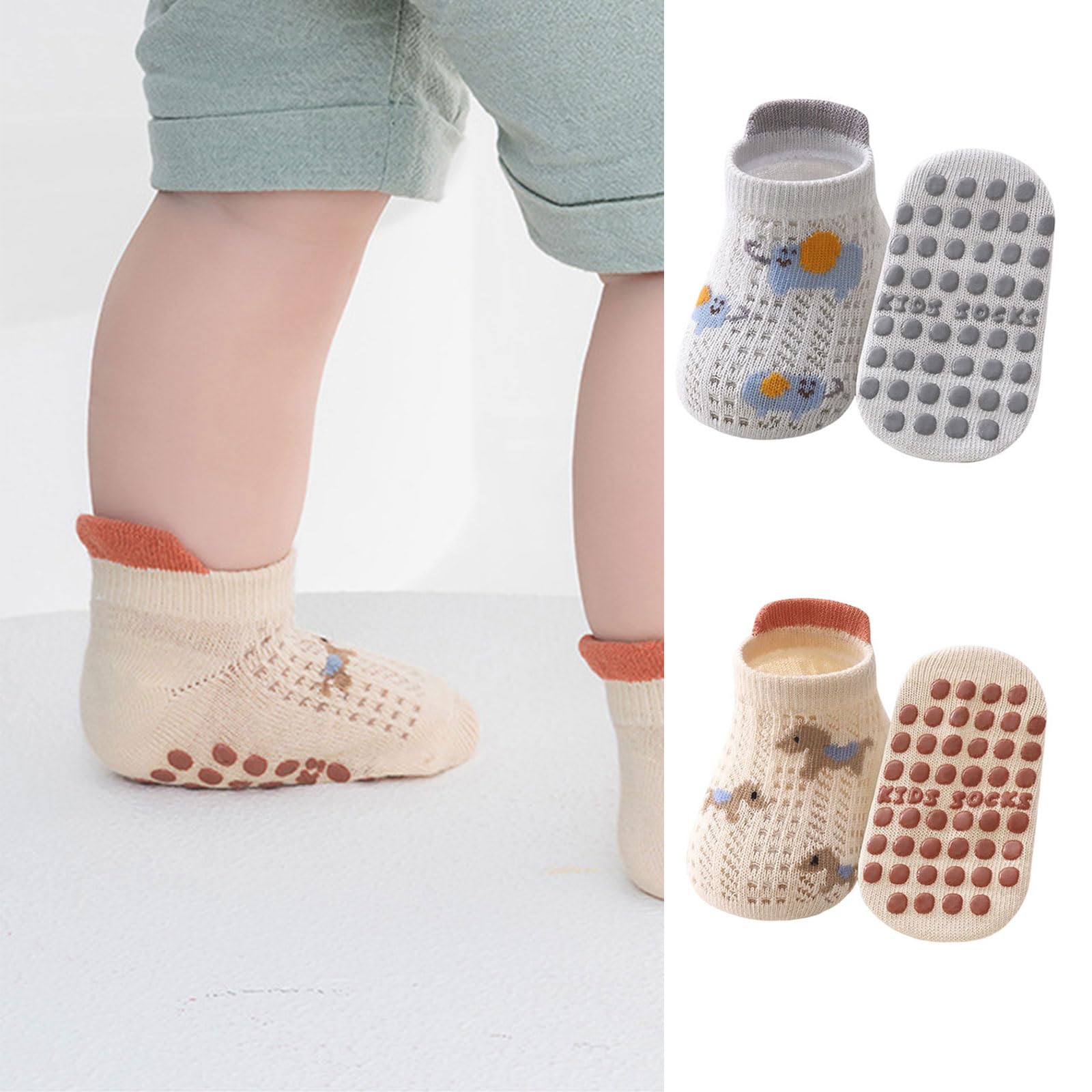5 pares de calcetines de piso para niños pequeños, diseño de malla, cómodos calcetines para primeros caminantes con puntos de tracción, malla para niños pequeños