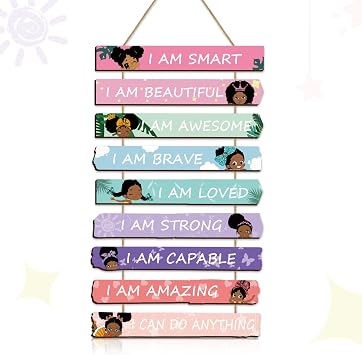 Yookeer Black Girl Wall Art, 9 Motivational Girls Room Wall Decor Signs | Wood Hanging Signs, Rainbow Color, Teen Girls Bedroom, Nursery Wall Art, Inspirational Quotes, Kids Room Decor