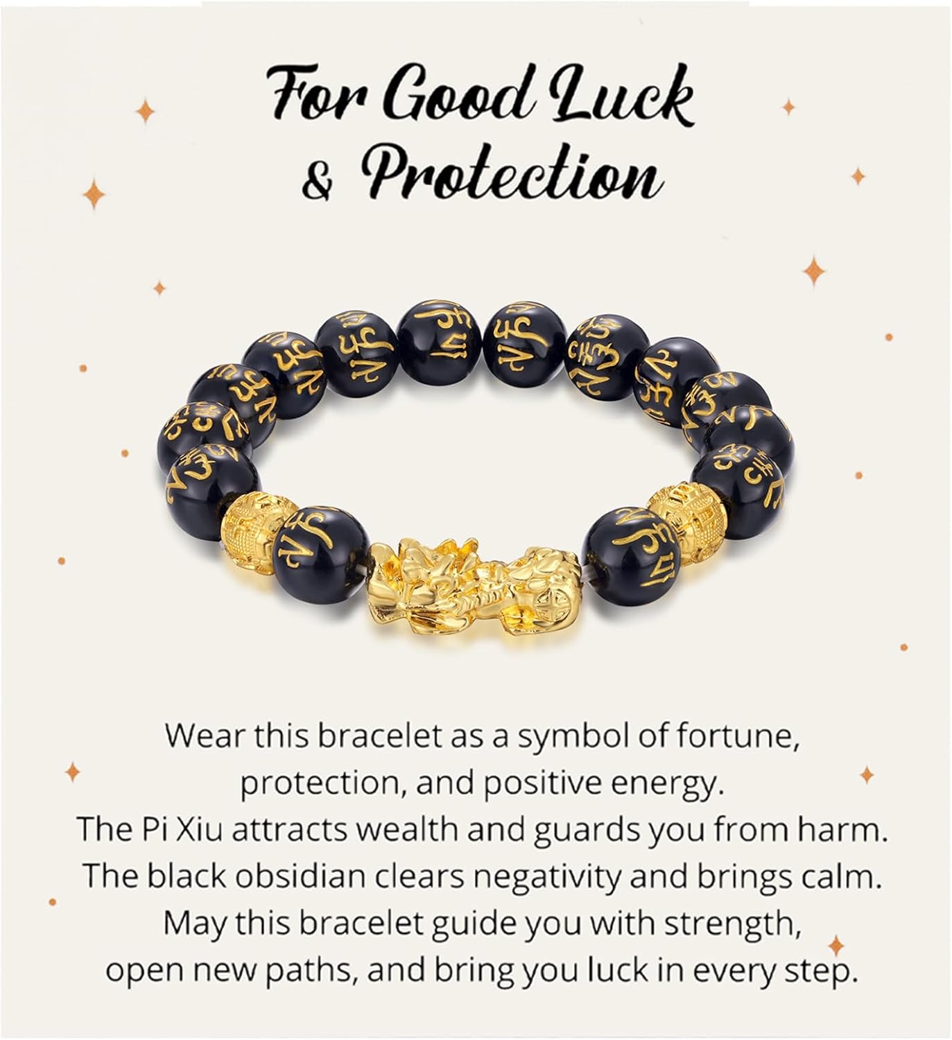 Kvekstio Feng Shui Black Obsidian Pixiu Wealth Bracelet for Women Men, Attract Lucky Wealthy Good Luck Protection Amulet Gift