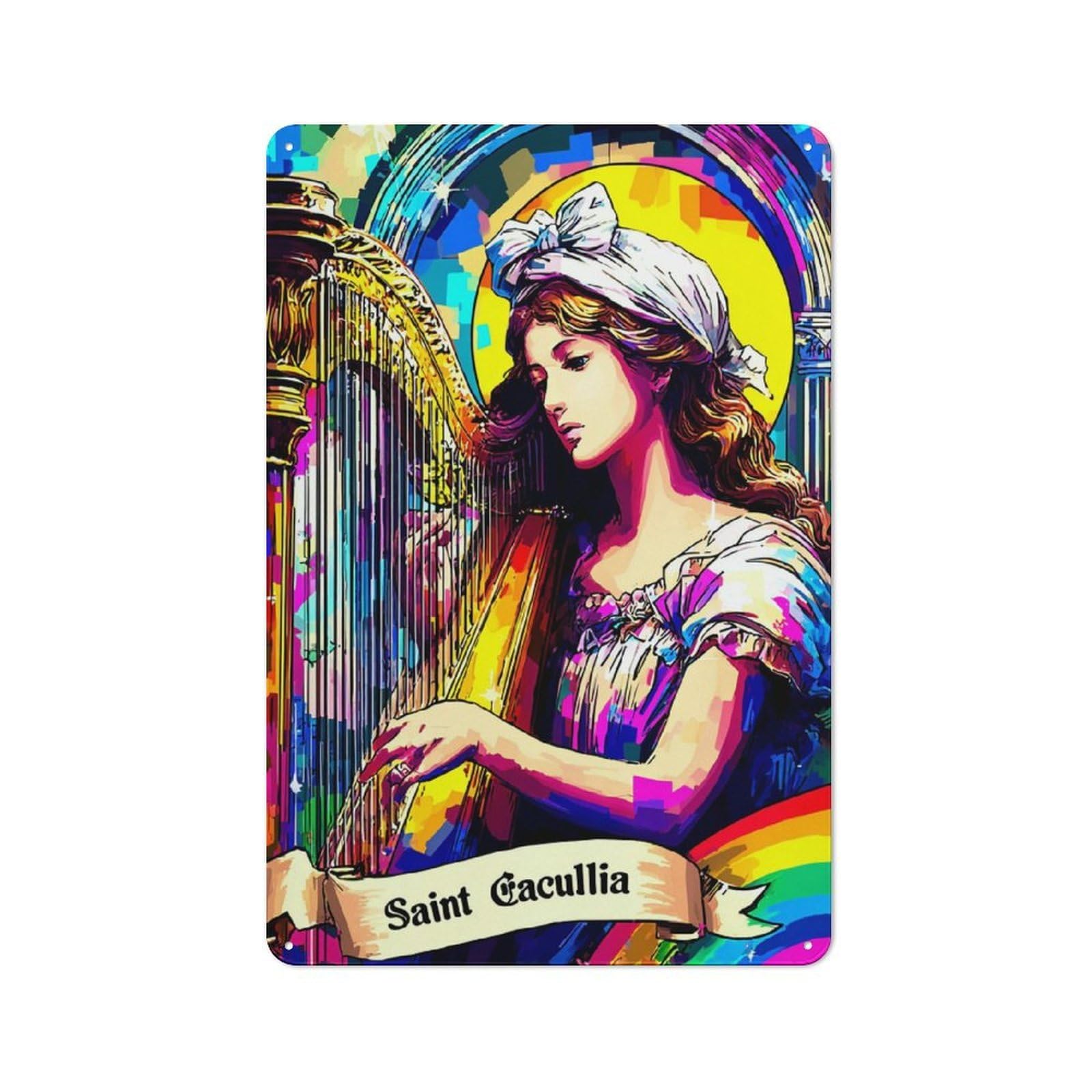 Junmoney Saint Cacullia's Harp Symphony Industrial Decorative Metal Plaque 30X20cm Featuring Urban Room Decor For Flat, Bar, Studio Or Gallery Wall