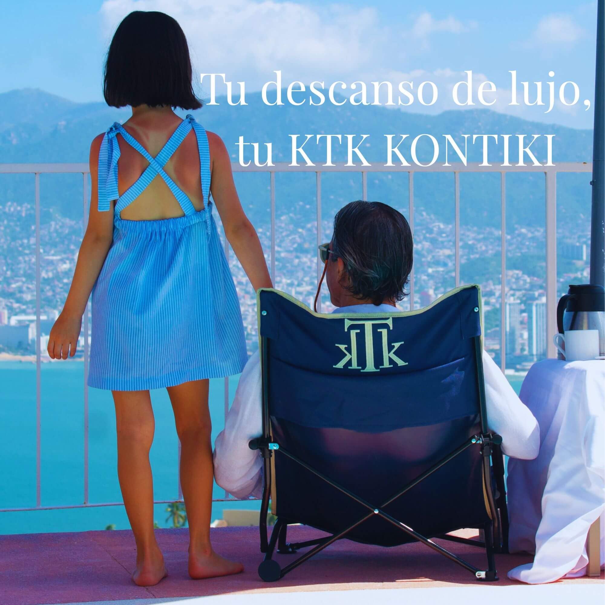 kTk KONTIKI Silla Playa Plegable Premium Ligera 2,9 kg con Bolsa | Diseño Elegante y Exclusivo | Silla Ligera para Jardín, Piscina y Exterior | Azul Marino | Confort y Estilo