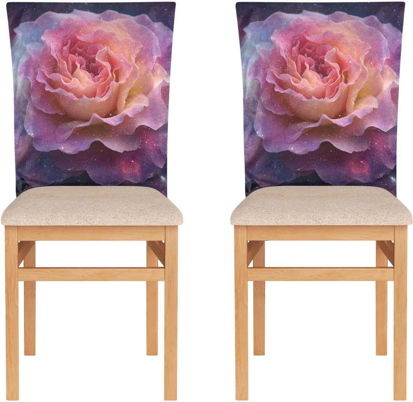 ALAZA Roses Floral Galaxy Chair Back Cover Set of 6, Washable Reusable Removable Chair Slipcovers Decorative Chair Cover for Home Kitchen Wedding Party
