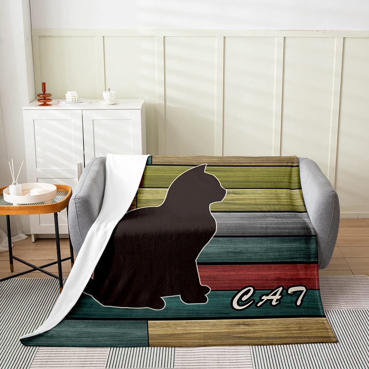 Coperta in pile per gatti e gatti, in pile, per bambini, con gattini per tutte le stagioni, traspirante, 3D, in legno, per amanti dei gatti, per letto matrimoniale, 150 x 150 cm