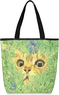 Sacolas de lona com zíper e bolso interno, bolsa de ombro feminina casual bolsa de mão folhas de gato aquarela, bolsas de compras reutilizáveis de cozinha, bolsas de lona para uso para livros, sacolas de compras, sacolas de presente, Multicor