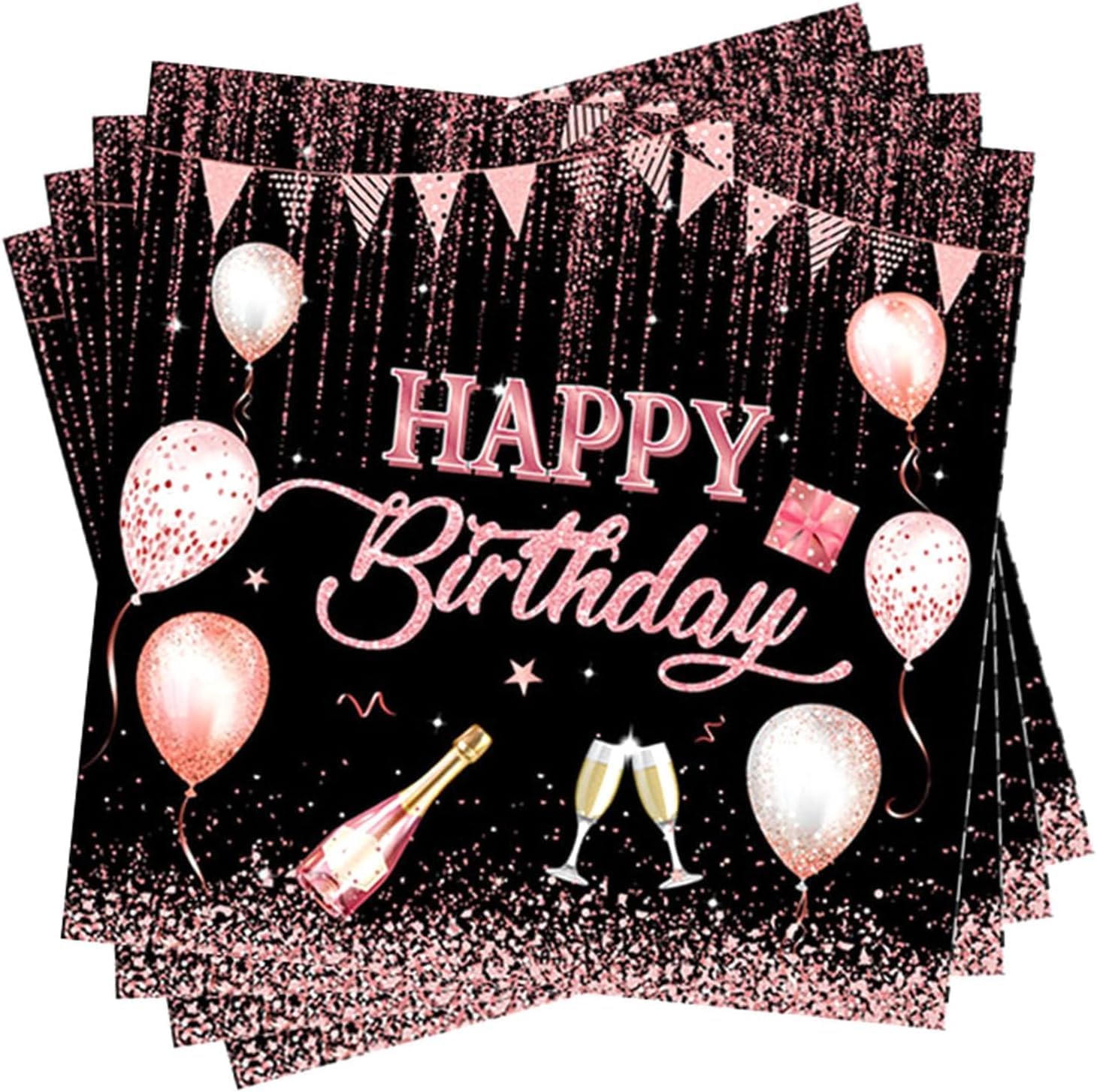 HENGBIRD 40 sztuk serwetek urodzinowych – Happy Birthday serwetki w kolorze różowym, elegancka dekoracja stołu na urodziny kobiety, stylowa dekoracja urodzinowa dla kobiet, do domu, na imprezę i małe