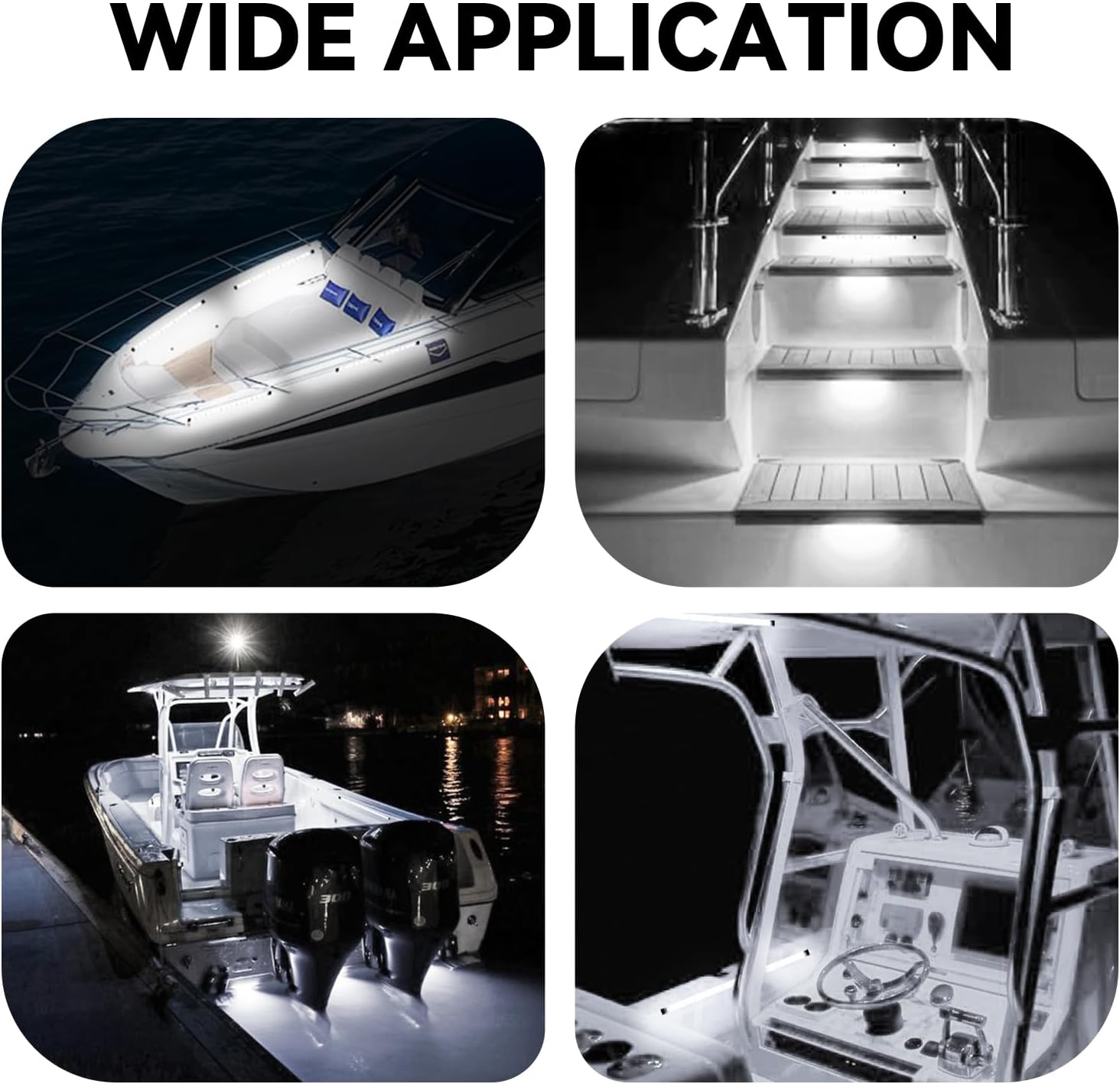 Boat Interior Lights White, Waterproof Led Boat Lighting, Marine Led Strip Lighting, Super Bright Marine Lighting for Night Fishing Pontoon Yacht Sailboat (White 4Pack)