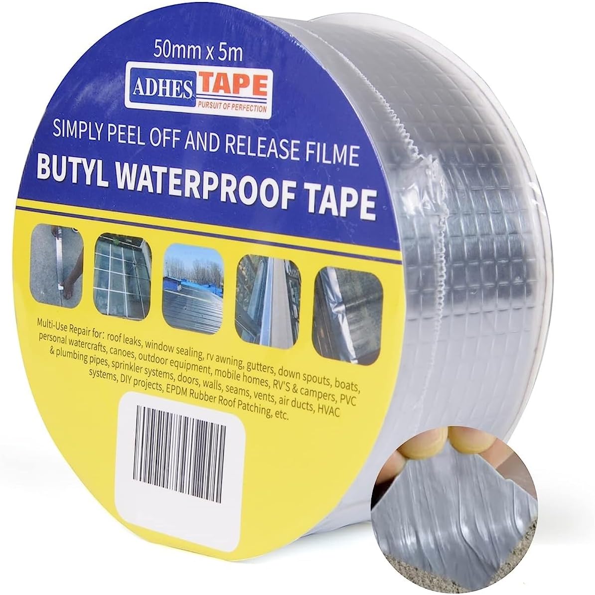 APRIME ADDA Aluminum Butyl Tape Feet Hatch Cover Flashing Permanent Waterproof Leak Repair Tape for Boat Pipe RV Awning Roof Window Patch and Sealing (1)