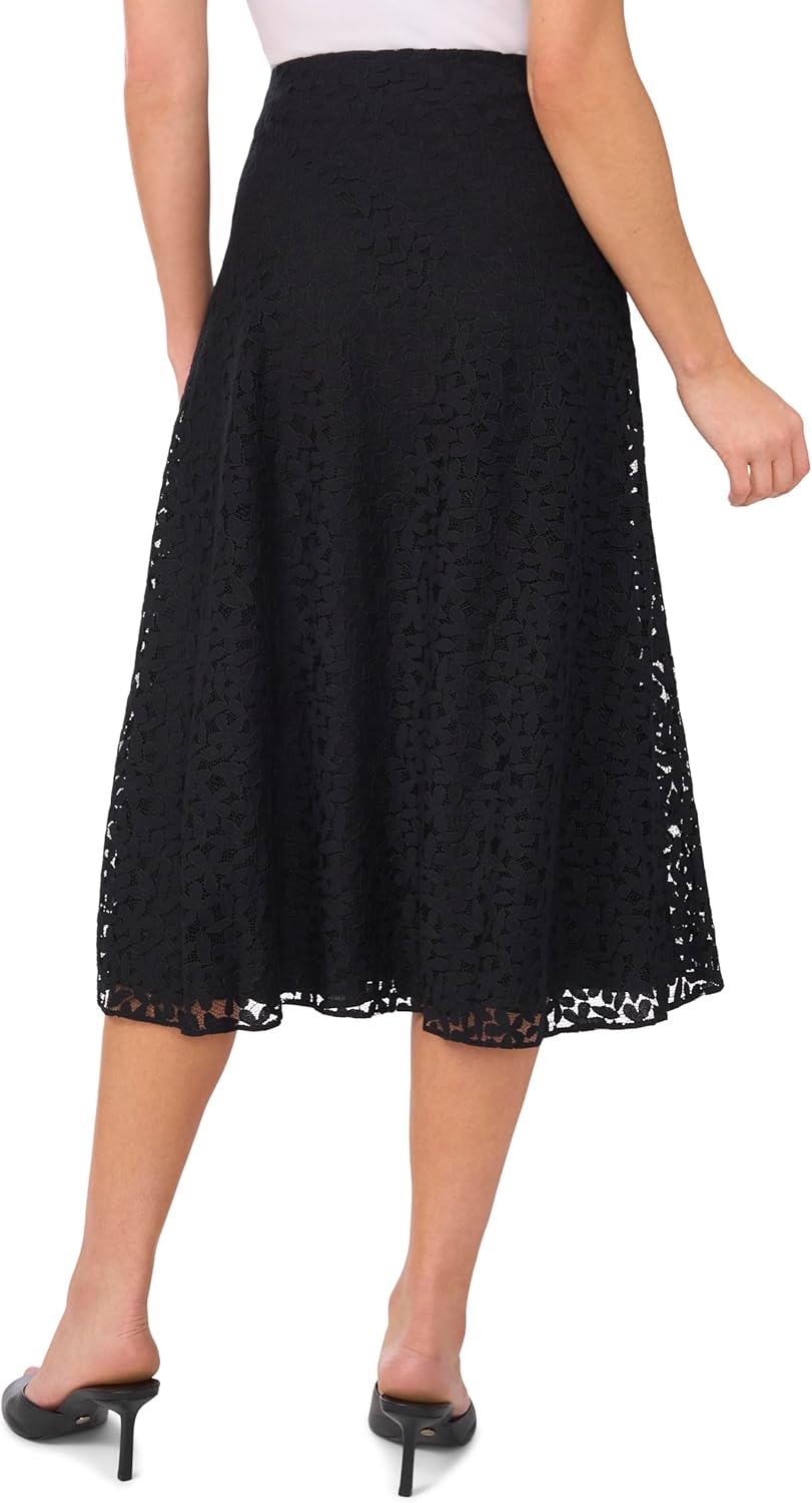 CeCe Women's Bias Leaf Lace Midi Skirt