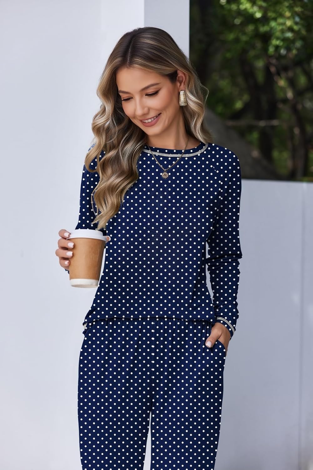 Ekouaer Women Pajama Sets 2 Piece Long Sleeves and Joggers Sleepwear Set Soft Pjs Lounge Set with Pockets - Image 3