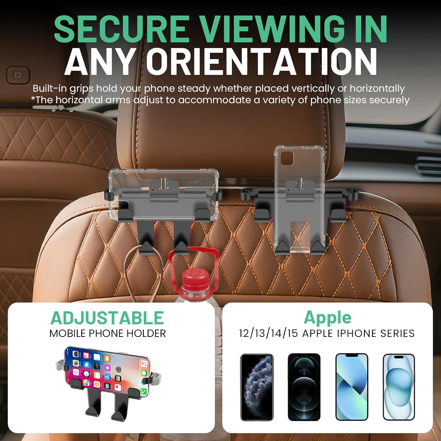 Basix by iOttie Headrest Hook and Phone Holder Car Backseat Organizer for Bags and Phones, Durable Heavy Duty Hook with Secure Phone Grip, Easy No Tool Installation