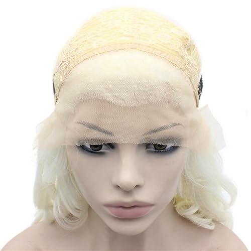 Miniatura 5 de Mxangel - Peluca ondulada con encaje frontal sintético, longitud al hombro, color blanco nieve, para fiesta de Halloween