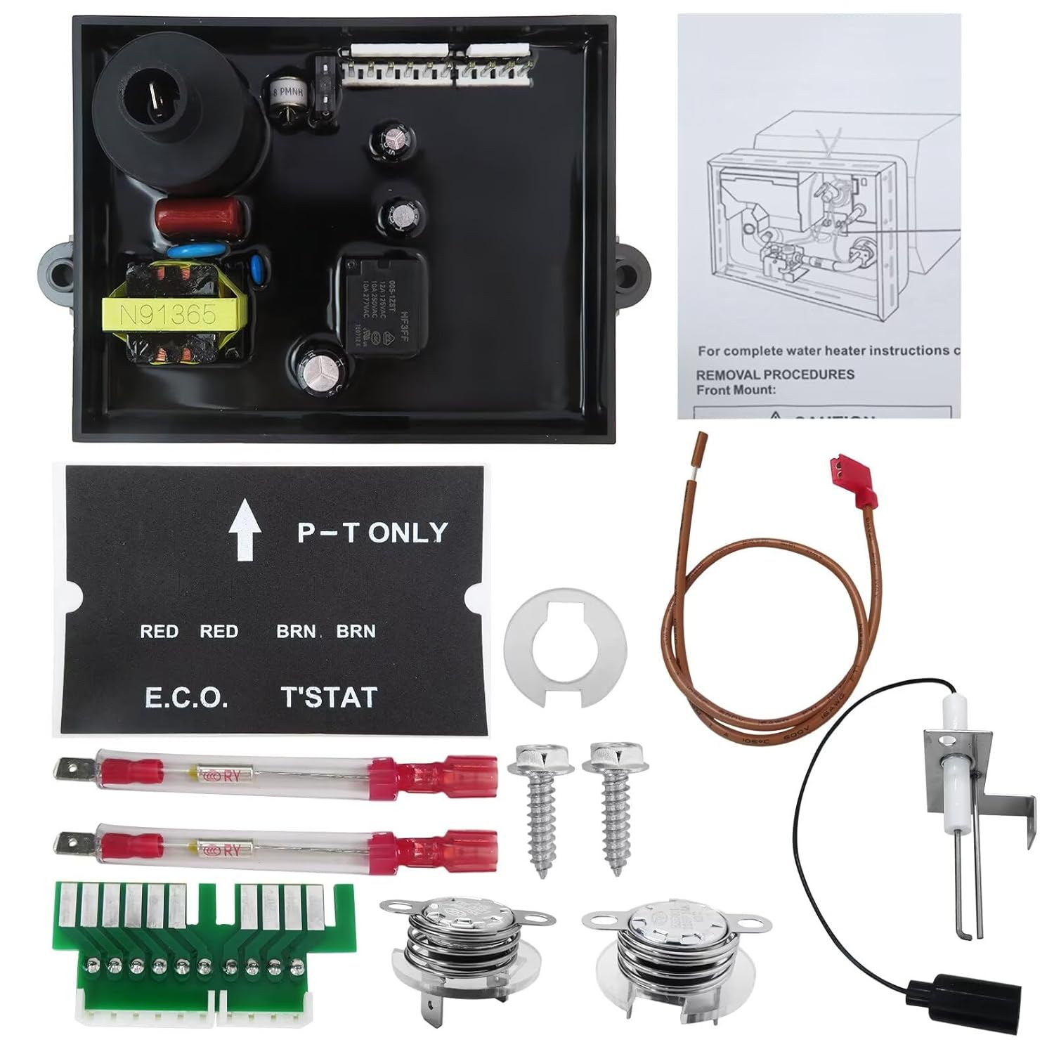 GRABOTE 3 in 1 RV Water Heater Replacement Parts with 91365 Water Heater Control Circuit Board, 91447 Thermal Cut Off & ECO Thermostat Kit, 93868 Spark Sensor Igniter Electrode for Atwood/Dometic