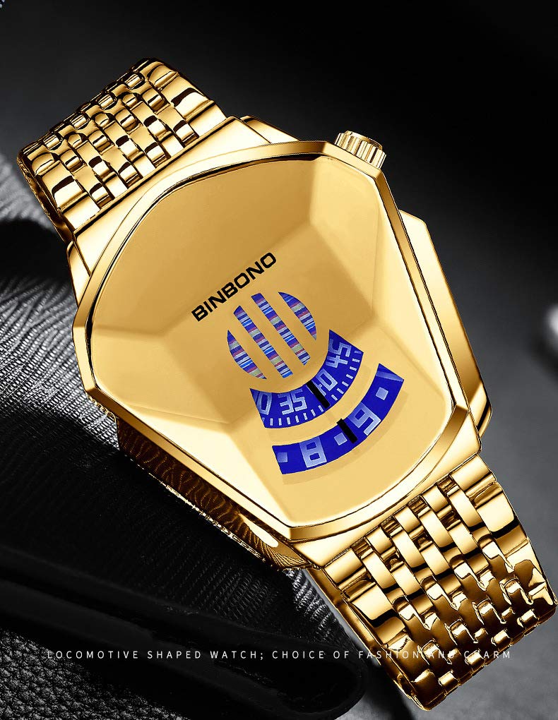 FANMIS Creative Fashion - Reloj digital binario para hombre, acero inoxidable, impermeable, con retroiluminación LED, chapado en oro, quan jin