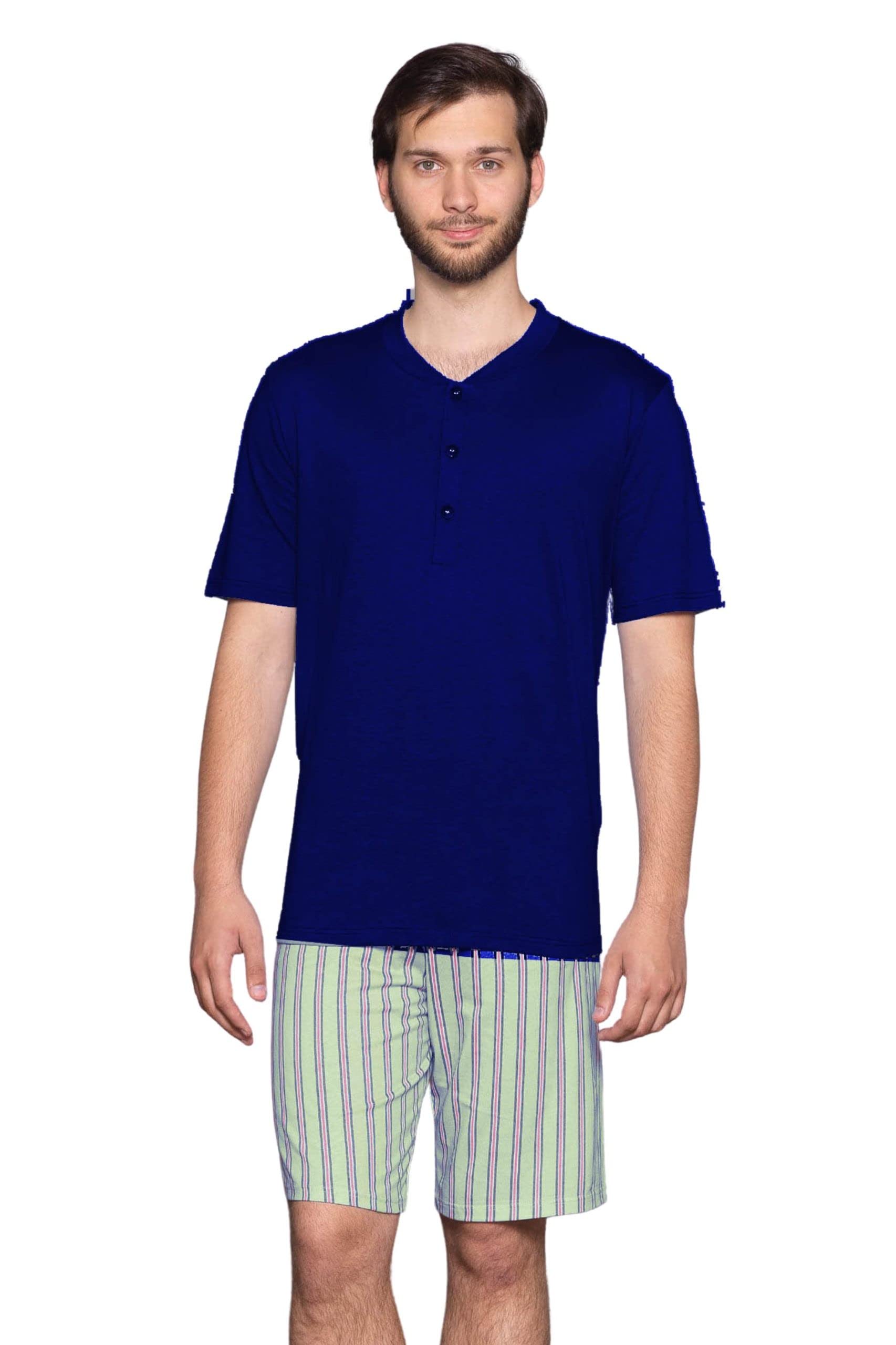 Pigiama uomo corto cotone Manica corta Pantalone bermuda tasca Serafino