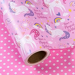 WRAPAHOLIC 30 Inch Jumbo Reversible Pink Unicorn Birthday Wrapping Paper...
