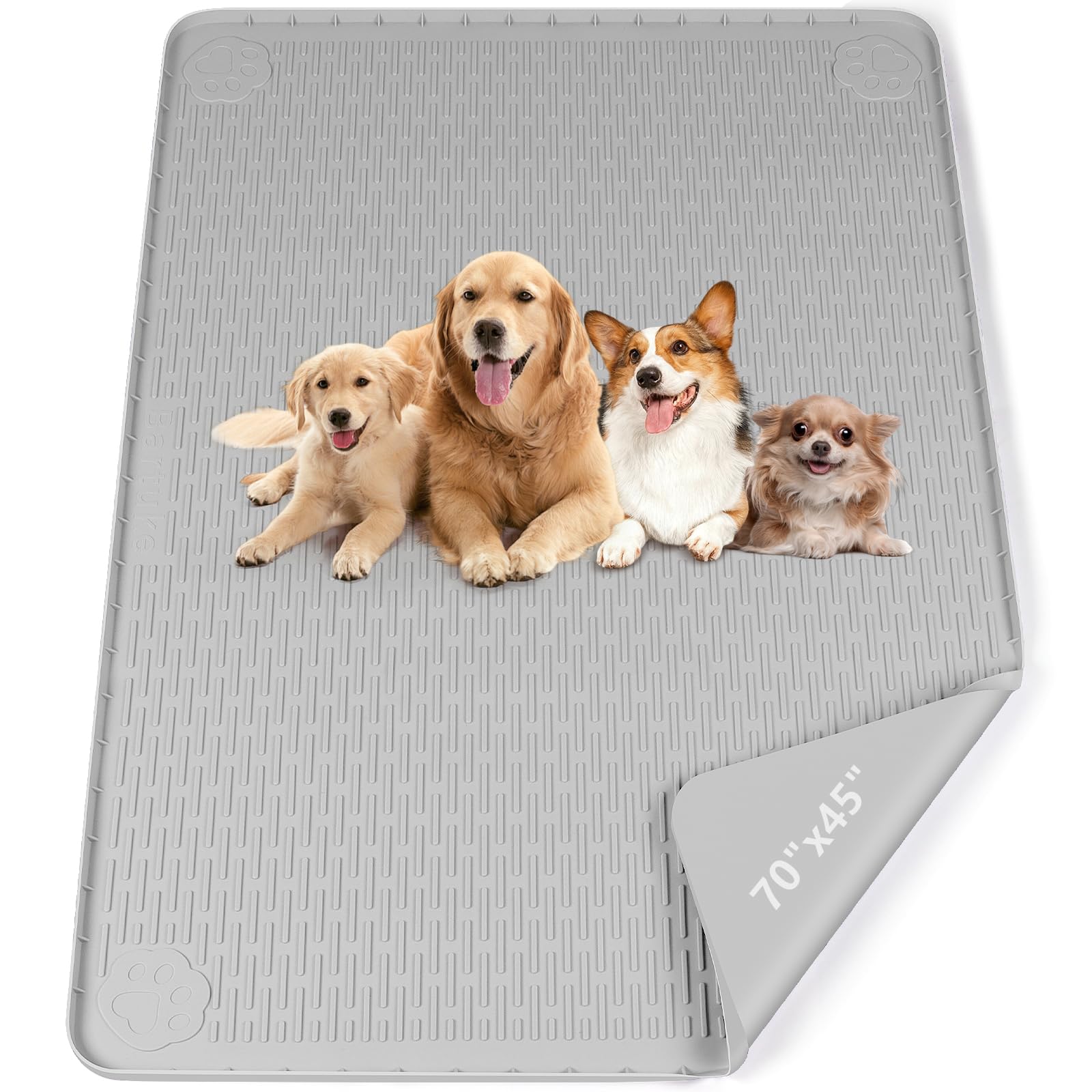 70''x45'' Tapis Pipi pour Chiens, 178x114cm, Extra Large réutilisable Tapis en Silicone XXL d'apprentissage de la propreté, antidérapant, étanche, Protection du Sol d'intérieur (Gris Clair)