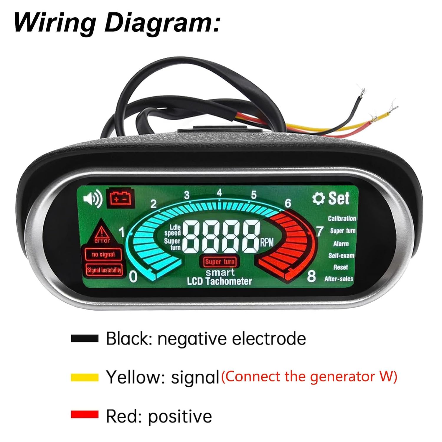Digital Tachometer RPM Gauge 12V/24V for Gas & Diesel Engines, LCD Display with Speed/Voltage Alarms