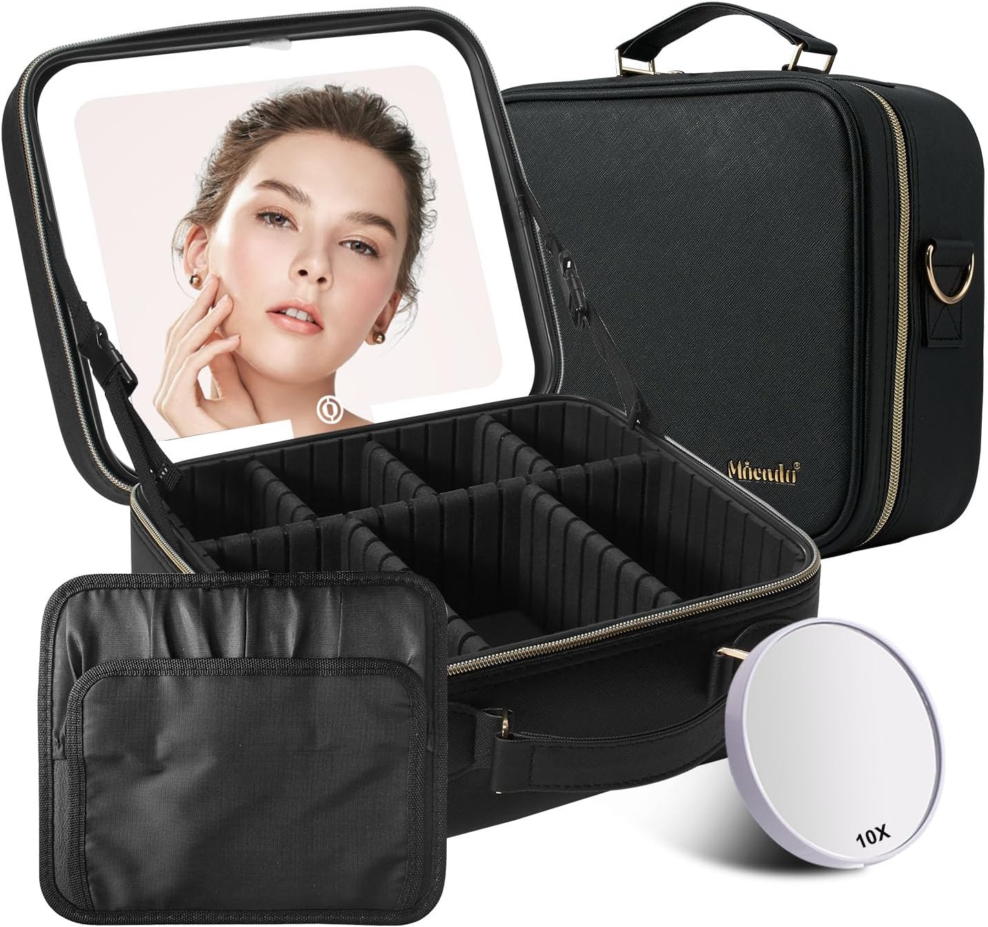 Mocado Compact LED Makeup Mirror+Travel Makeup Bag with LED Mirror