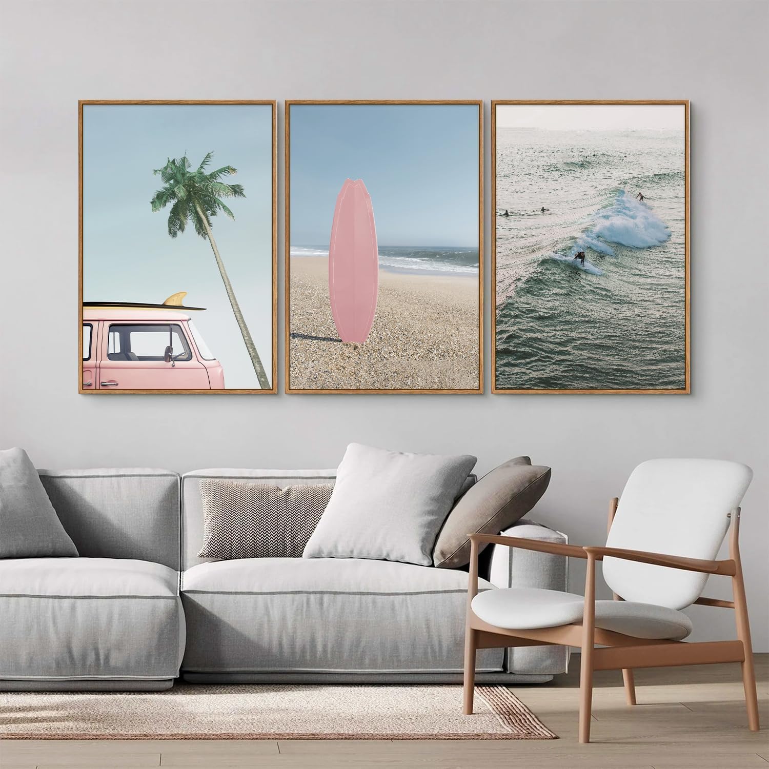 lianyibo Beach Wall Art Decor Coastal Ocean Plakat, drzewo palmowe dekoracje ścienne niebieskie fale do salonu sypialni (80 x 120 cm x 3/nieoprawione)