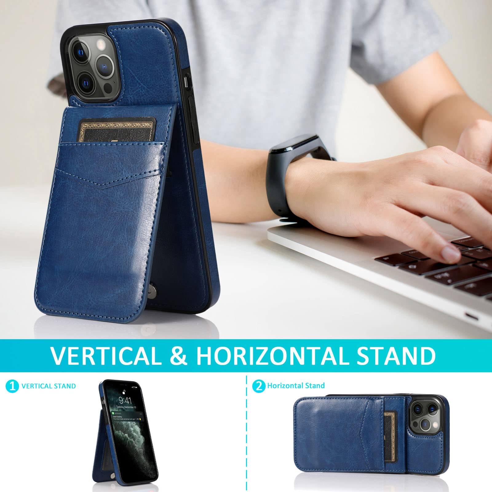 Funda para iPhone 14/14 Pro/14 Pro Max/14 MAX, Magnético Funda Tipo Cartera con Cierre Anti-Huella Anti-Rasguño Funda con Ranura Tarjeta Y Soporte Función,Azul,14 MAX 6.7"