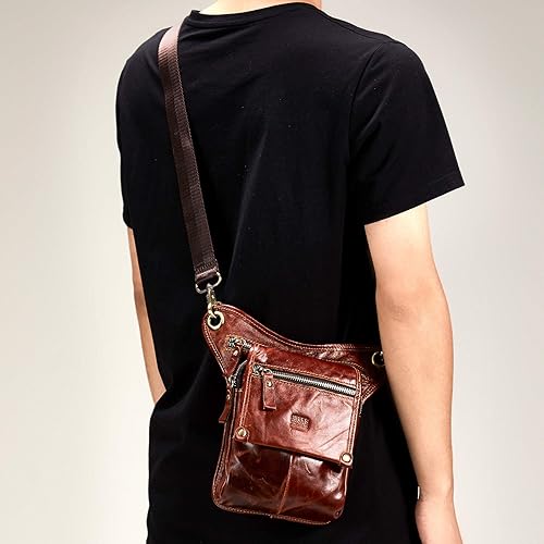 Miniatura 7 de LATÓN TACKS cuero vintage hecho a mano motocicleta al aire libre bicicleta gota cuero pierna bolsa para hombres mujeres muslo bolsa cintura riñonera