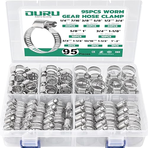 Miniatura 9 de Juego de 24 abrazaderas de manguera de acero inoxidable ajustables de 1/2"– 3/4" (13-19mm) con engranaje sinfín, abrazaderas de manguera de metal