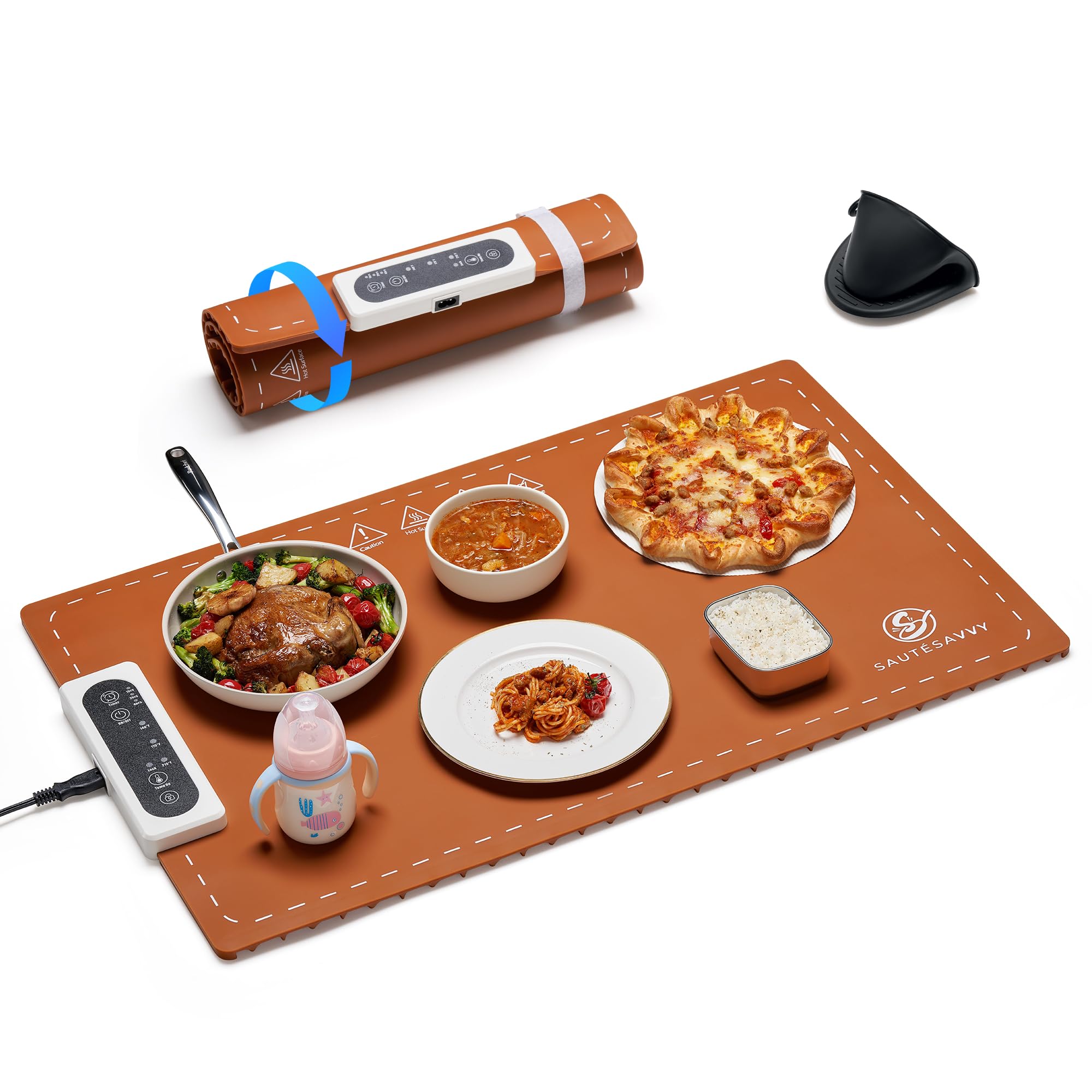 Food Warming Mat – Portable Heating Pad Adjustable Electric Warming Tray with Rapid Heating in 5 Seconds – Food Heating Mat for Countertop for Buffets, Parties, and Home Use