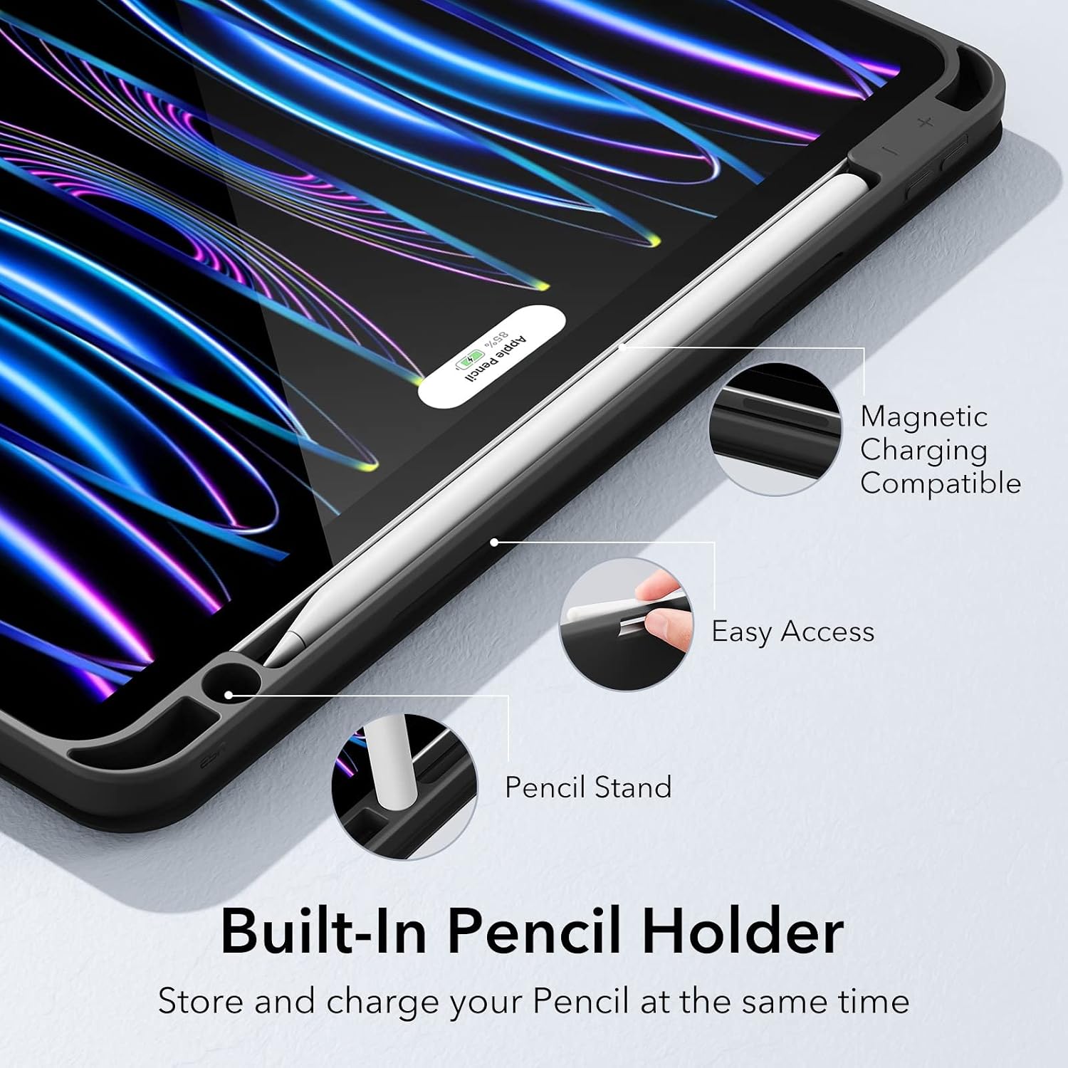 ESR for iPad Pro 11 Inch Case (2022/2021), Trifold Stand Case with Pencil Holder, Pencil 2 Support, Flexible Back Cover, Auto Sleep/Wake, Rebound Series, Black