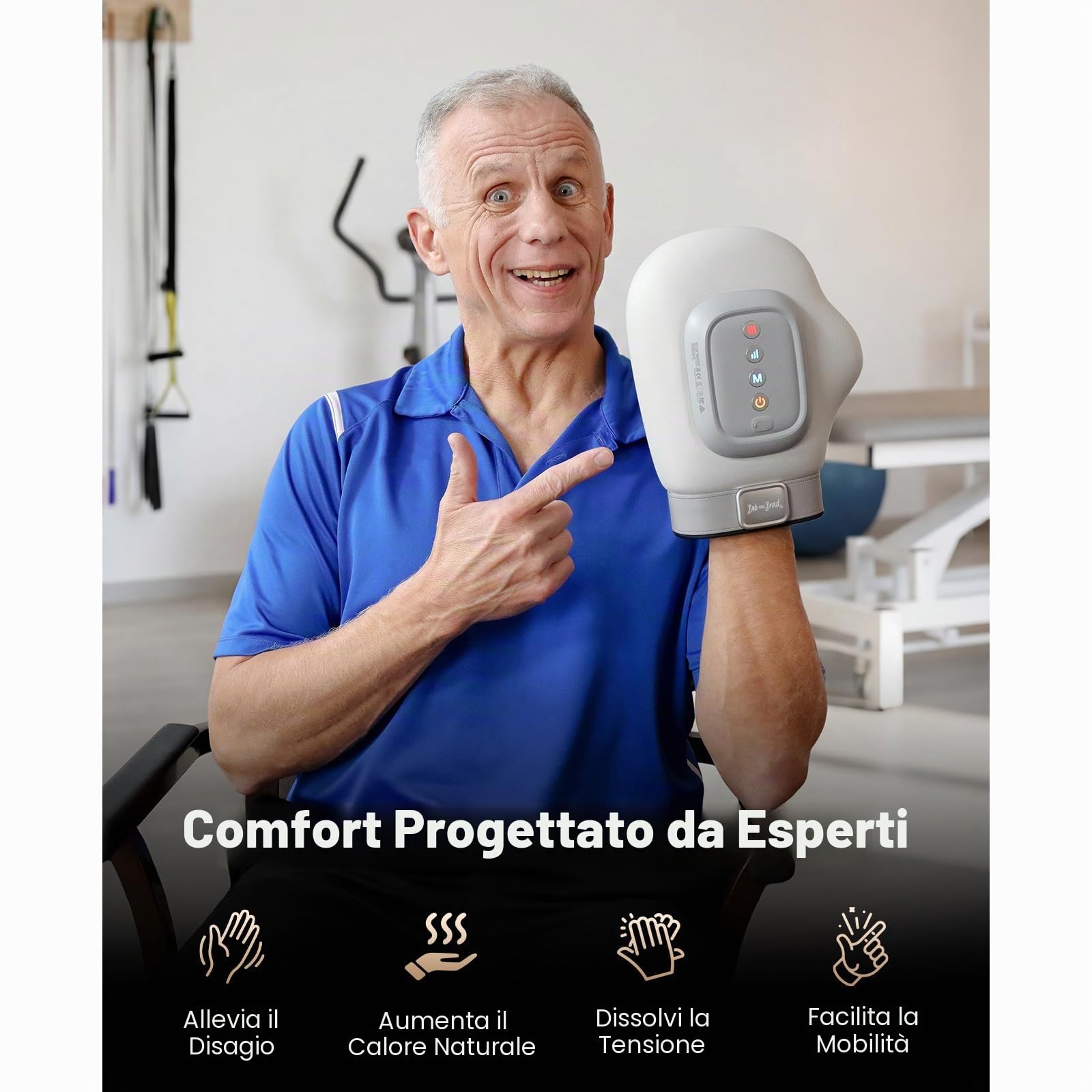 BOB AND BRAD Regalo Festa del Papà, Massaggiatore Mani Elettrico con Compressione, Massaggiatore Dita Senza Fili, 5 Intensità, Riscaldamento NTC, Relax Quotidiano, Idee Regalo Originali Uomo Mamma