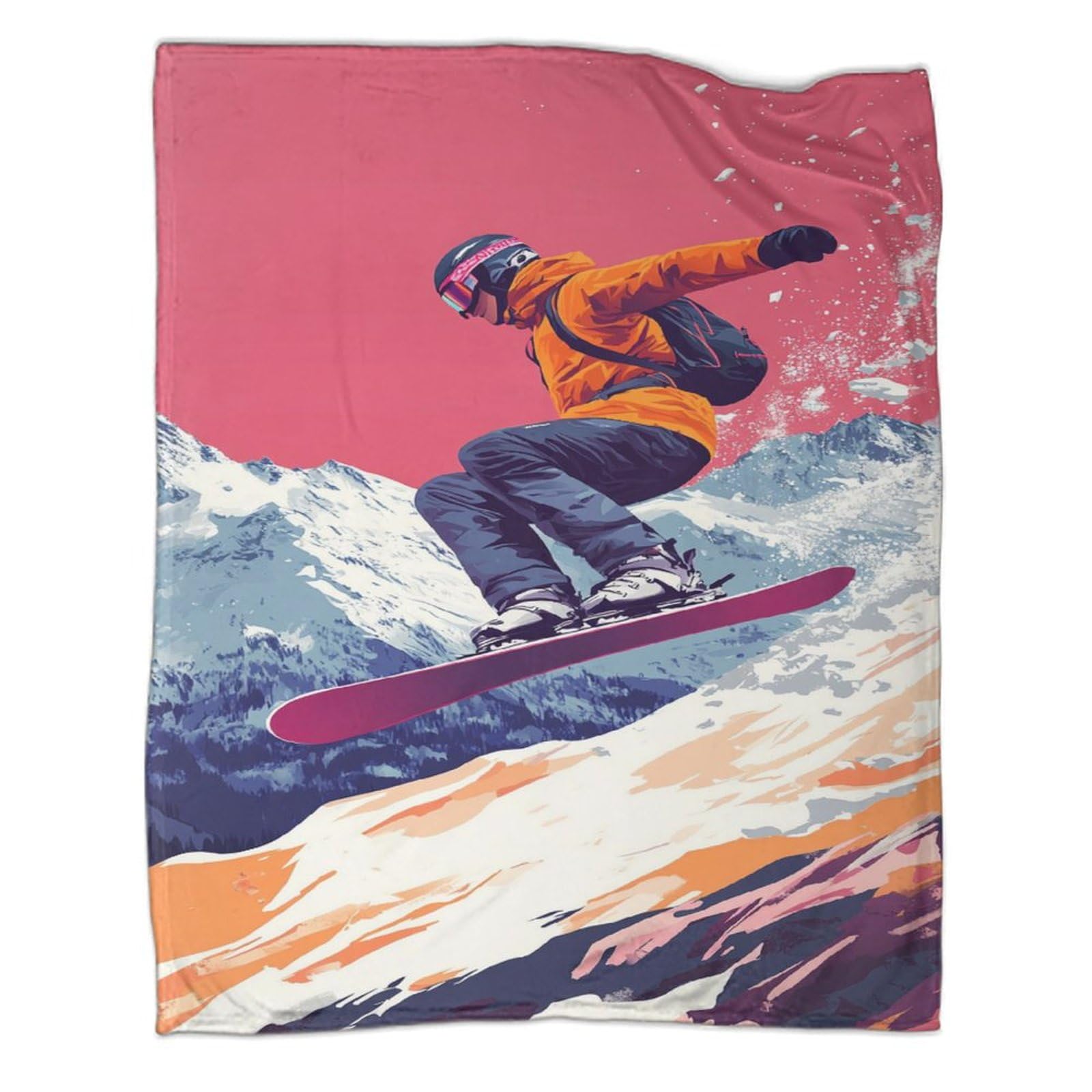 Couverture polaire ski impression 3D en flanelle douce pour lit et canape 200x230cm