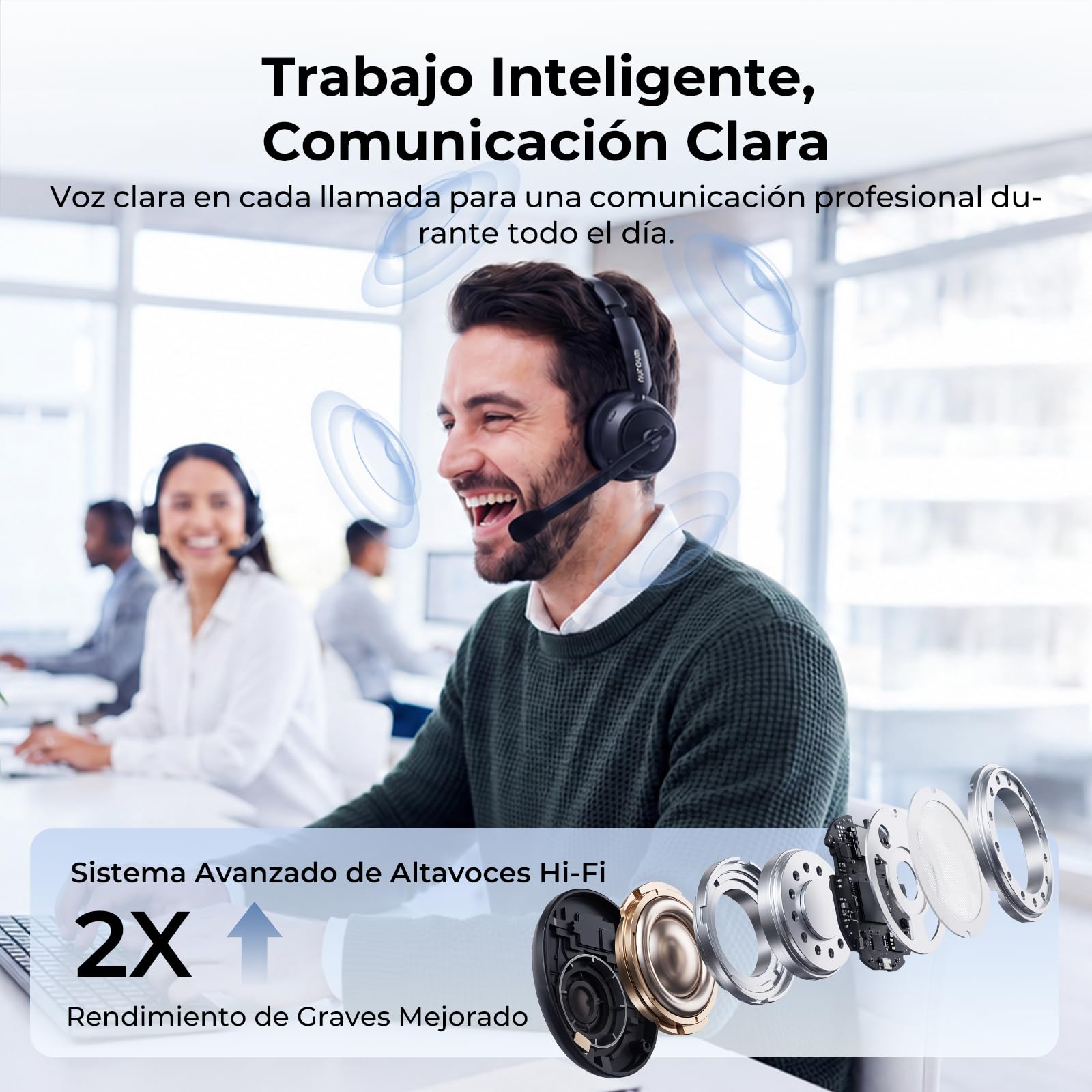 Nuroum HP31D 2026 Auriculares Bluetooth con Estación de Carga, Auriculares Inalambricos PC, Cancelación de Ruido ENC, Dongle USB/Bluetooth 5.4, 45H Tiempo de Trabajo para Teams/Oficina/Call Center