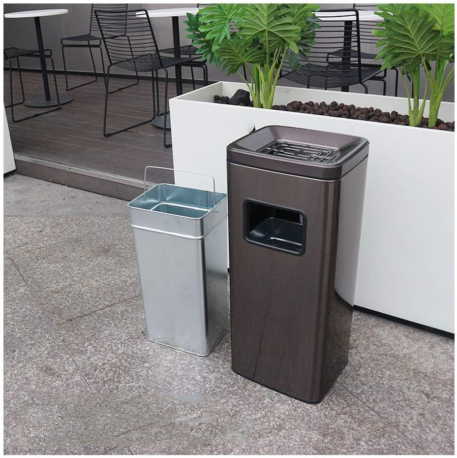 Waste Bins,Trash Can Ashtray Trash Can 12L Stainless Steel Trash Can Ashtray Trash Can Outdoor Indoor Ashtray Trash Can Without Lid Trash Can Commercial Garbage Can/E/a