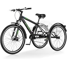 Slsy Adult Mountain Tricycle, 7 Speed Three Wheel Bike, 24/26 Inch Adults Trikes for Seniors with Shopping Basket, Exercise Mens Womens Tricycles