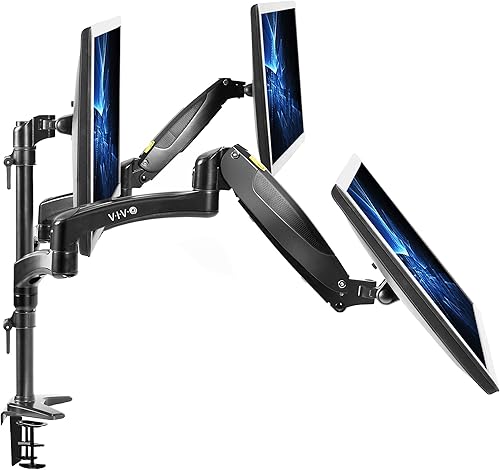 Miniatura 4 de VIVO Soporte de monitor neumático triple para 3 pantallas de hasta 32 pulgadas, totalmente ajustable, soporte de escritorio resistente con arandela