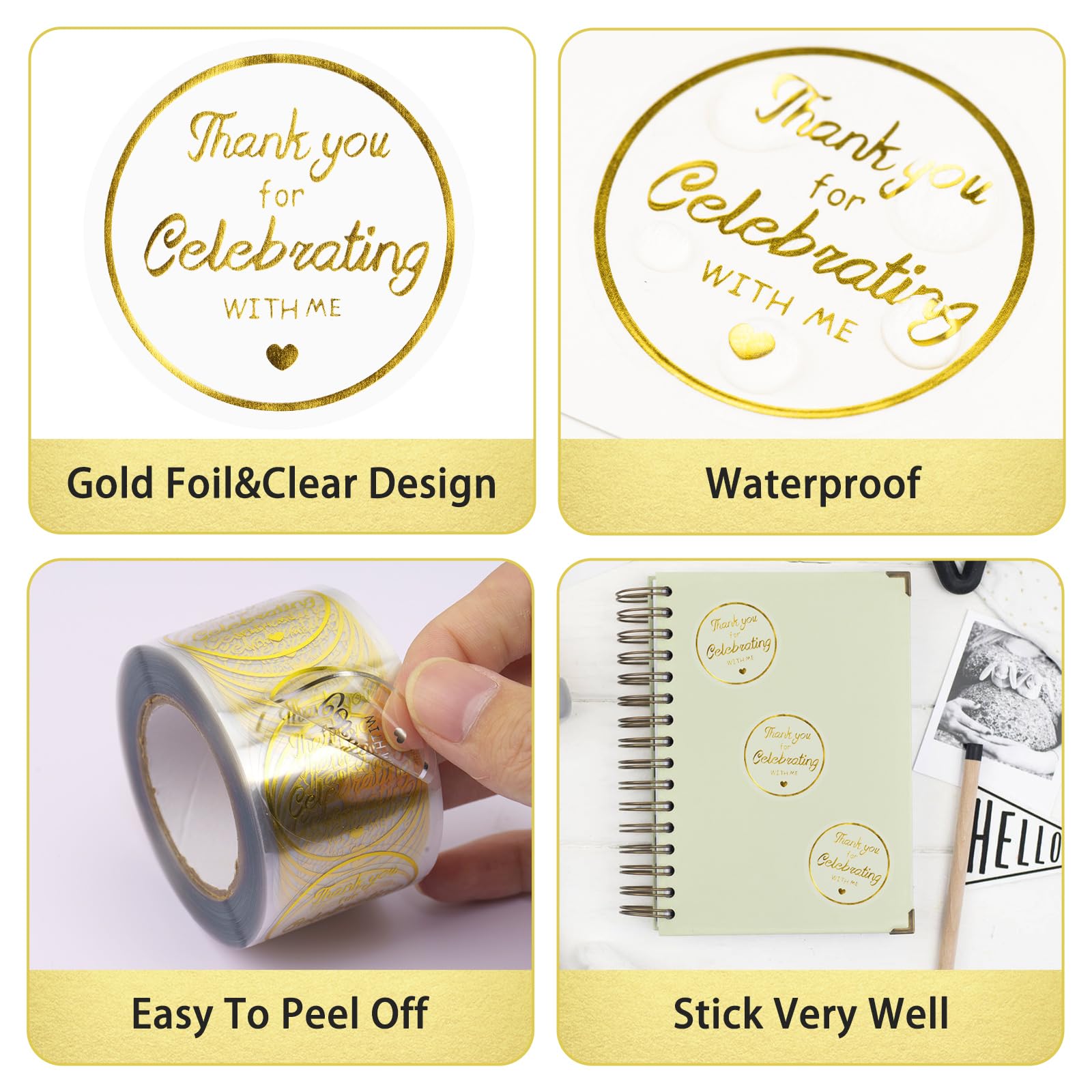 Snapklik.com : Anwyll 500Pcs Thank You Stickers - 1.5Inch Gold Foil ...